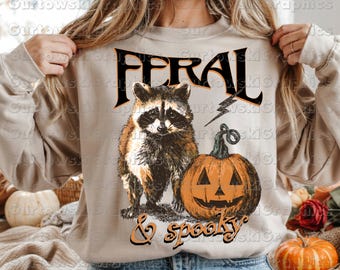 Feral & Spooky Raccoon png,Pumpkin png, Spooky and Feral Raccoon PNG, Funny Halloween Sublimation,Pumpkin Fall Raccoon Png, Creepy Cute png