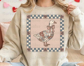 Vintage Goose Granny Square Vintage Valentine Digital Download Vintage Thrift Goose Design Antique Goose Valentine Faux Quilt Design