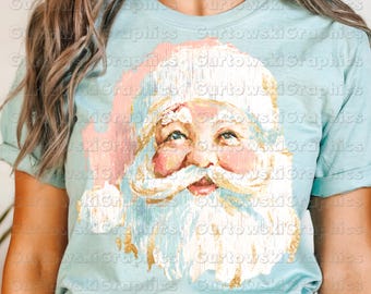 Papá Noel pintado a mano PNG sublimación diseño digital vintage Navidad pastel rústico Papá Noel cara invierno vacaciones retro Navidad camiseta descargar