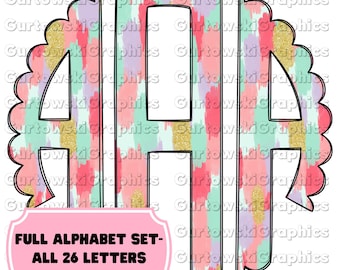 Easter Brushstrokes Monogram,Easter Scallop Monogram,Full Alphabet Monogram,Easter Alphabet,Doodle Monogram Digital Download