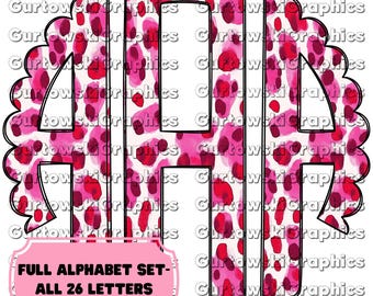 Roze en rode luipaard monogram digitale download png-bestand, png-bestanden voor sublimatie, luipaardinitialen, geschulpte monogram, valentijnsmonogram
