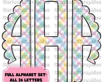 Easter Pastel Plaid Monogram,Easter Scallop Monogram,Full Alphabet Monogram,Easter Alphabet,Doodle Monogram Digital Download