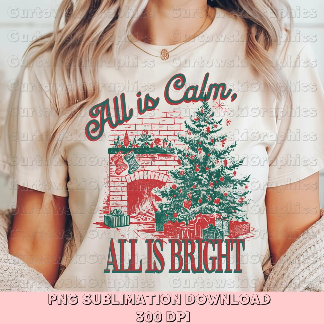 All is Calm All is Bright PNG Red Green Monochrome Christmas Clipart ...