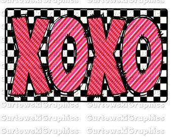 Xoxo PNG, Día de San Valentín PNG, Tablero de cuadros PNG, Cuadros retro xoxo PNG, Letras xoxo Doodle, Coquette Valentine Png