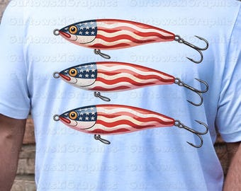 American Flag Patriotic Fishing Lures  Digital,Bass Fish png,Coastal Fishing design,vintage fisherman,Men's fishing designs,4th of July Men