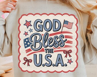Gott segne die USA PNG, Patriotisch 4. Juli Sublimation, Rot, Weiß, Blau Bogen Kokette Design, Amerikanische Flagge Digital, Christlich Bunt