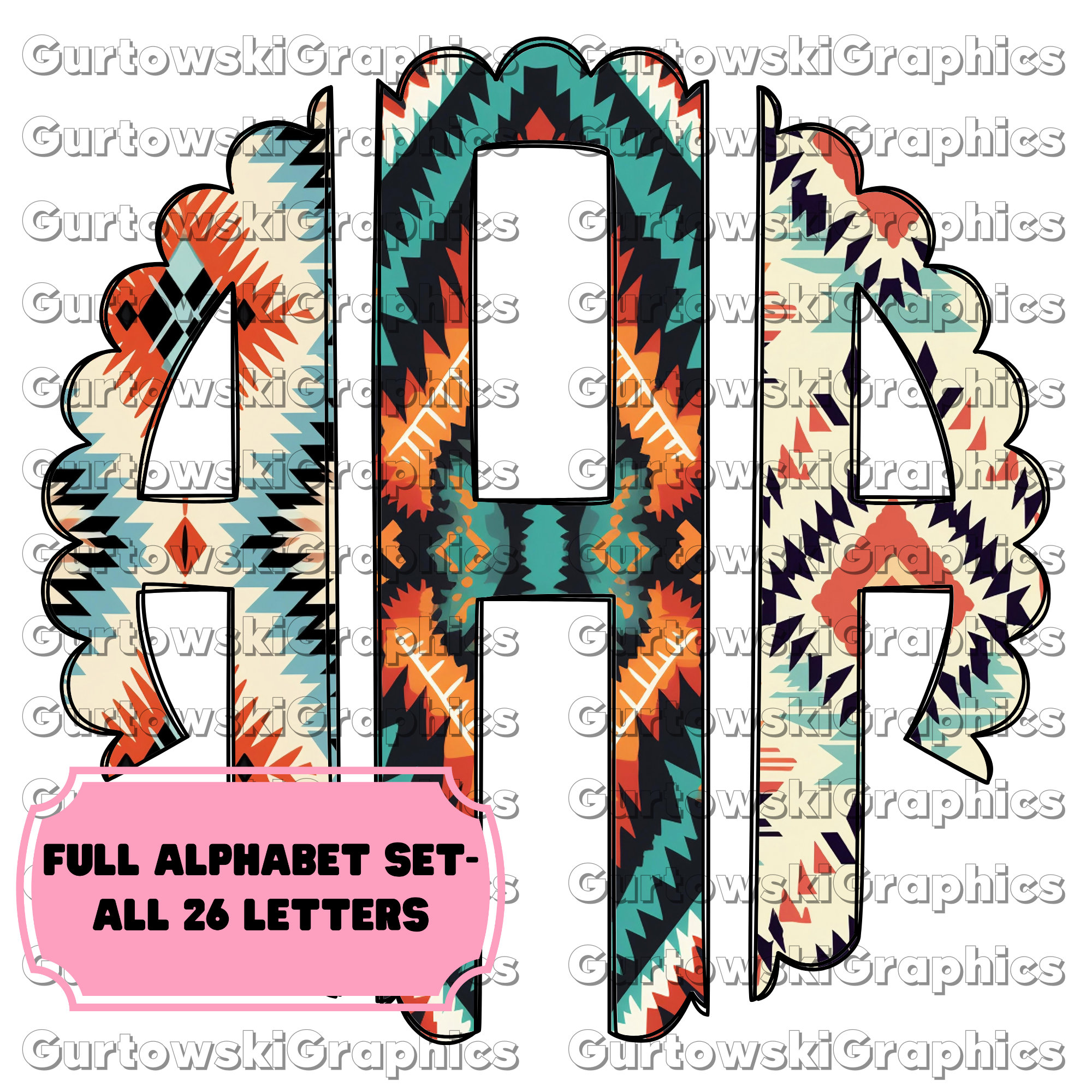 Aztec Print Monogram,preppy Monogram Digital Download,scalloped ...