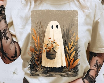 Autumn Ghost PNG Design Fall Floral Ghost Spooky Cute Halloween Aesthetic Download Spooky Season Png Vintage Halloween Trendy Halloween