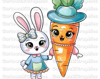 Cute Bunny & Carrot png,Easter Bunny,Girly Easter Bunny Png,Kids Easter png,Happy Easter PNG,Children Easter Png,Retro Easter Png