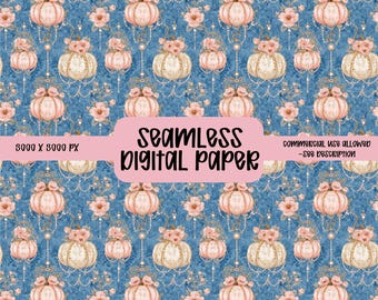 Antique Vintage Coquette Fall Pumpkins seamless,Pumpkin seamless pattern,Vintage digital paper,Girly Fall Coquette design,Repeat Pattern