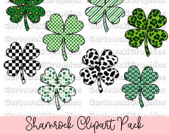 Shamrock clipart png, Shamrock PNG, St Patricks Clover clipart Png, Retro St Patricks Day Trendy Patty's Day Retro clipart designs
