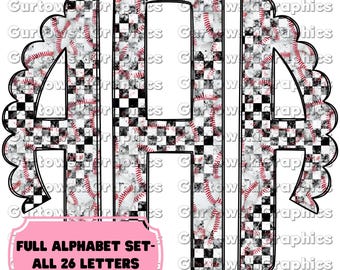 Leopard &Baseball Grunge Monogram,Preppy Monogram Digital Download,Scalloped Initials,Leopard Scallop,Full Alphabet Monogram,Girly Alphabet