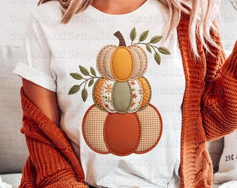 Floral Faux Embroidery Pumpkins png, Floral Pumpkins png, Fall Pumpkins png, Autumn png, Fall Girly png, Fall Sublimation, Stacked Pumpkins