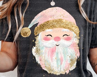 Papá Noel caprichoso pintado a mano PNG sublimación diseño digital vintage Navidad pastel rústico Papá Noel cara invierno vacaciones Navidad camiseta PNG