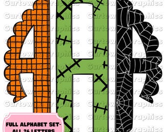 Monster Monogram,Preppy Halloween Monogram Digital Download,Scalloped Initials, Spooky Initials, Full Alphabet Monogram, Halloween Png