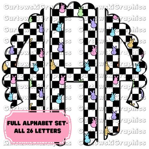 Easter Peeps Checkerboard Monogram,Easter Scallop Monogram,Full Alphabet Monogram,Easter Alphabet,Doodle Monogram Digital Download