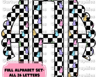 Easter Peeps Checkerboard Monogram,Easter Scallop Monogram,Full Alphabet Monogram,Easter Alphabet,Doodle Monogram Digital Download