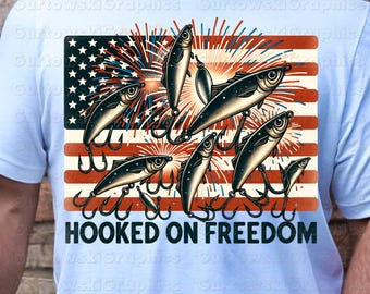 Hooked on Fishing Digital, Patriotic Fish png,Coastal Fishing design,vintage fisherman design,Men's fishing designs,Bass Fish Sublimation