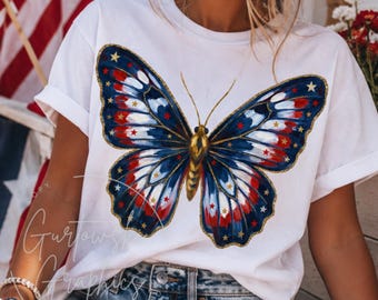 USA Butterfly PNG Design, Patriotic Butterfly PNG, Red White Blue Butterfly, Fourth of July png, Glitter Butterfly Sublimation Download