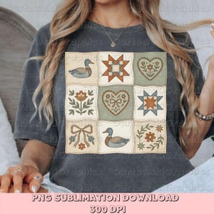 Vintage Duck Granny Square PNG,Duck Vintage png, Vintage Thrift Design,Mallard duck png 90s inspired png Grandma core png Thrifted decor png