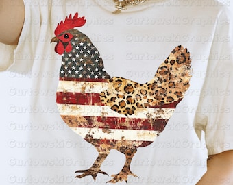 American Chicken PNG, Patriotic Chicken Png,Trendy July 4th PNG, 4th of july Woman png,Leopard Print Chicken png,Rustic Farmhouse Animal png