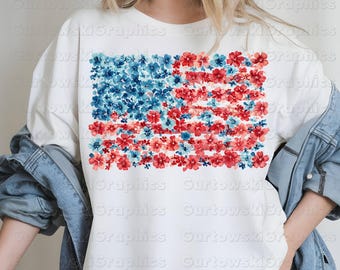 Watercolor Floral American Flag Png,Coquette Florals Png,4th of July Sublimation,America Png,American Flag PNG,Floral Independence Day