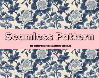 Blue Chinoiserie florals, Seamless pattern png,blue and white florals pattern,Vintage Floral Patterns, Blue & White Chinoiserie png