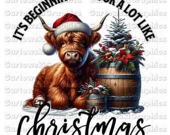 It's beginning to look a lot like Christmas PNG, Hometown Christmas, highland cow Christmas png, Vintage Christmas png,Christmas on the farm
