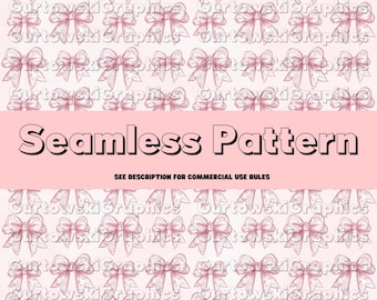 Coquette valentine bows seamless pattern, Valentine's seamless pattern,Valentine digital paper,pastel pink bows png,pink coquette