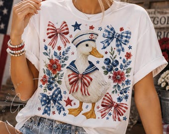 Preppy Patriotic Goose PNG, 4th of July Sublimation Coquette Bow,America 250 Silly Goose DTF Transfer, Independence Day Shirt Design Digital