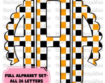 Halloween Checkered Monogram,Preppy Halloween Monogram Digital Download,Scalloped Initials,Plaid Initials,Full Alphabet Monogram