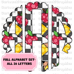 Checkered School Monogram,Doodle Monogram Digital Download,Scalloped Initials,Back to school monogram,Full Alphabet Monogram,School Initials