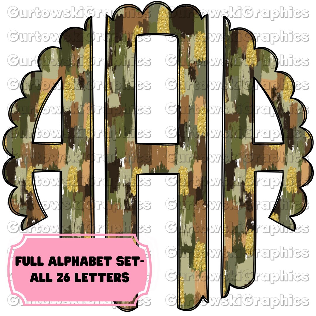 Hunting Camo Monogram,preppy Camo Monogram Digital,camo Scallop,full ...