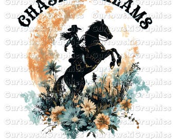 Chasing Dreams Cowgirl PNG, Boho Cowgirl png, Turquoise Western PNG, Bohemian Cowgirl png, Wild west PNG, Rodeo Cowgirl png, Rodeo designs