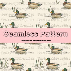 Mallard Duck Seamless Pattern, Duck Background, Seamless Instant download, Seamless Duck Pattern, Mallard Ducks Cute Repeating Pattern