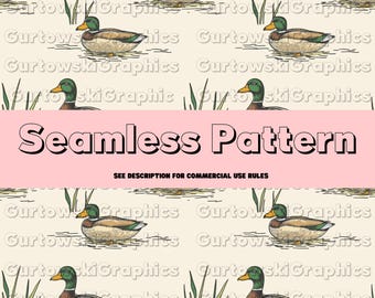 Mallard Duck Seamless Pattern, Duck Background, Seamless Instant download, Seamless Duck Pattern, Mallard Ducks Cute Repeating Pattern