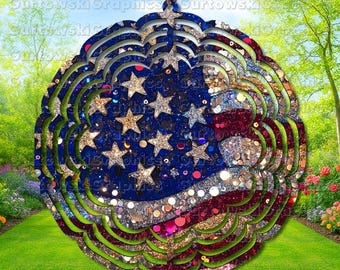 Glitter American Flag Wind Spinner Sublimation Design,American Flag PNG Digital Download,Vibrant Wind spinner Image,Home Decor Art