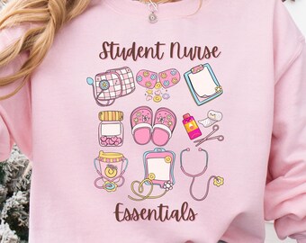 Student Nurse Essentials,student nurse sweatshirt,nurse shirts,sweatshirt for nurses,stethoscope shirt,nursing student sweatshirt,nurse gift