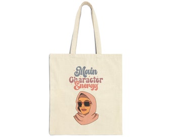 Hijabi Canvas Tote Bag, Main Character Energy tote bag, Grocery canvas bag, palestine bag, ramadan bag, muslim gift ideas, Hijabi gift ideas