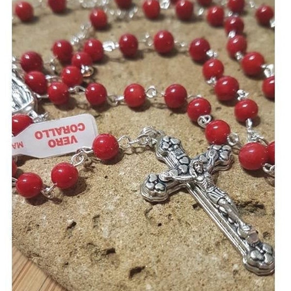 Genuine Red Coral Rosary,Italian Gemstone Rosary,Catholic Gemstone Coral Prayer Beads,Natural Stone Rosary Necklace,Healing Depression