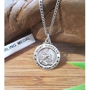 St Nicholas Sterling Silver Necklace,Saint Nicholas Medal,Patron Saint Of Children,Pray For Us Sterling Gifts,Men,Fathers and Youth Jewelry