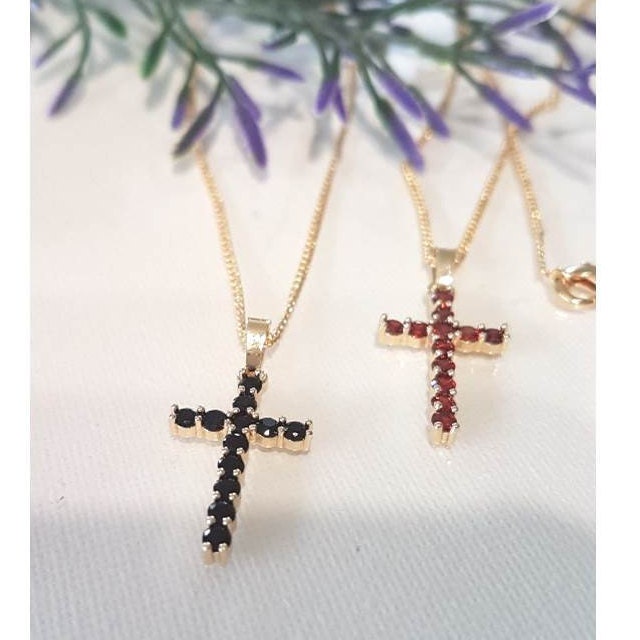 Garnet cross necklace gold clearance