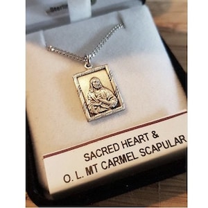 Scapular Medal Sterling Silver, Sterling Sacred Heart Pendant, Our Lady of Mt Carmel Pendant, Double sided scapular Necklace, Religious Gift