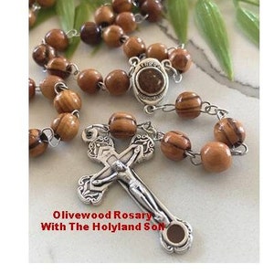 Olive Wood Rosary with Jerusalem Soil , Genuine Olivewood beads from Jerusalem,Wooden Prayer beads with Holy Land Soil,Wood Catholic Rosary