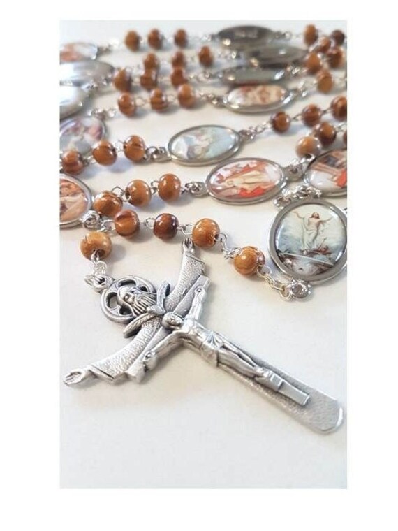 Olive Wood Station of the Cross Rosary,wood 14 Station of the