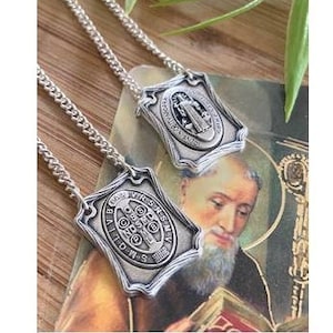 Scapulaire Saint Benoît, Scapulaire San Benito, Scapulaire de protection et de guérison, Saint patron catholique, Scapulaire de dévotion, Carte de prière des saints