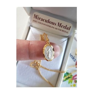 Medalla de la Virgen María en oro sobre plata de ley, collar pequeño de la Virgen María en plata de ley y oro bicolor, medalla bicolor de Nuestra Señora de la Gracia, medalla para niños