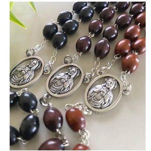 Men&#39;s Black Rosary, Real Wood Men Rosary, Large and Long Rosary for Adult, Natural and Mahogany Wood Rosary Necklace, Rosary to Wear