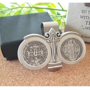 Car Visor St Benedict/Saint Benedict Car Clip/Patron Saint Automobile Clip/Religious Travel Accessories/Auto Rosary/Pewter Medal For Car