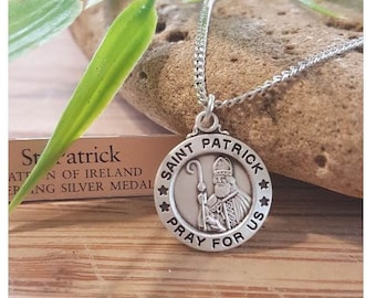 St Patrick Sterling Silver medal/Saint Patrick Patron saint Of Ireland Medal/Sterling Silver Saint Necklace/Boys Confirmation Gifts